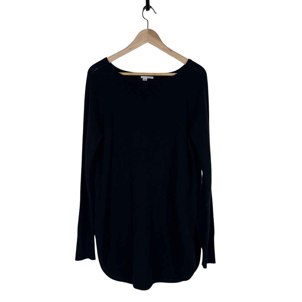 Halogen Womens Black Pointelle Cashmere Wool Tunic Long Line Sweater Size M